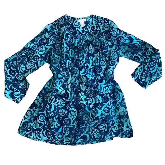 Soft Surroundings Draped Topper Jacket Coverup S Batik Floral Tie Dye Blue #241F - Picture 2 of 8